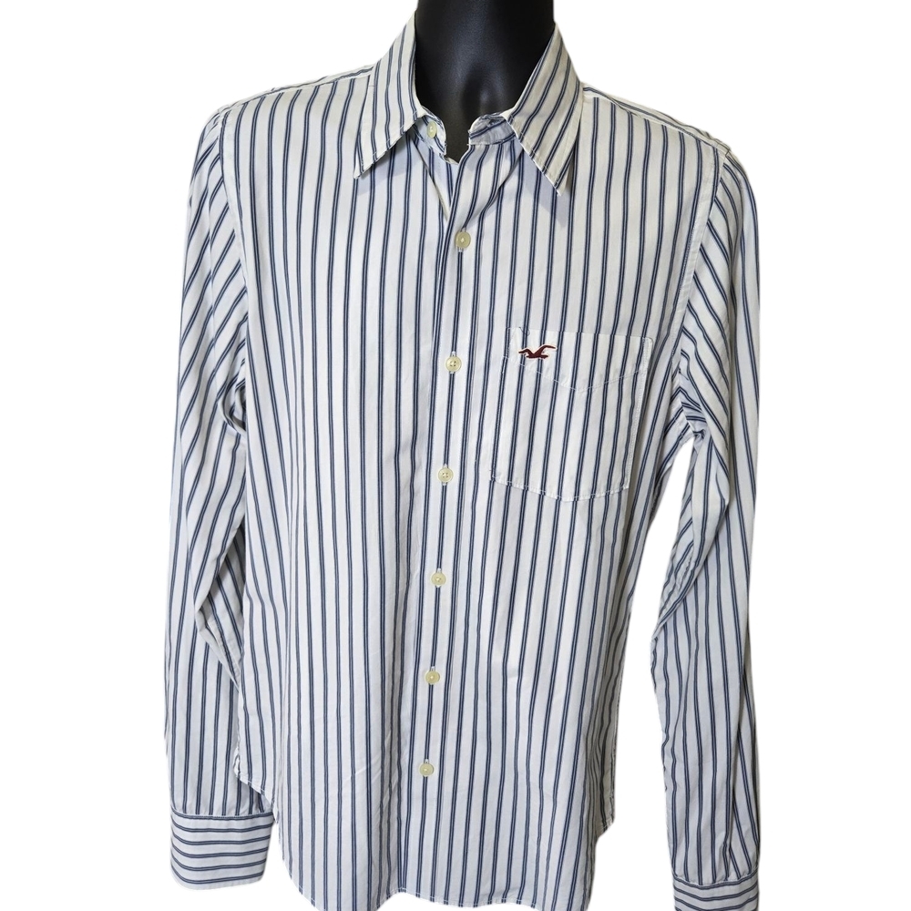 Hollister Longsleeve White With Blue Stripes Sz L